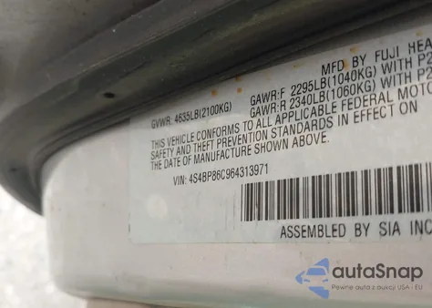 2006 Subaru Outback 3.0R L.l. Bean Edition from USA, damaged, VIN 4S4BP86C964313971